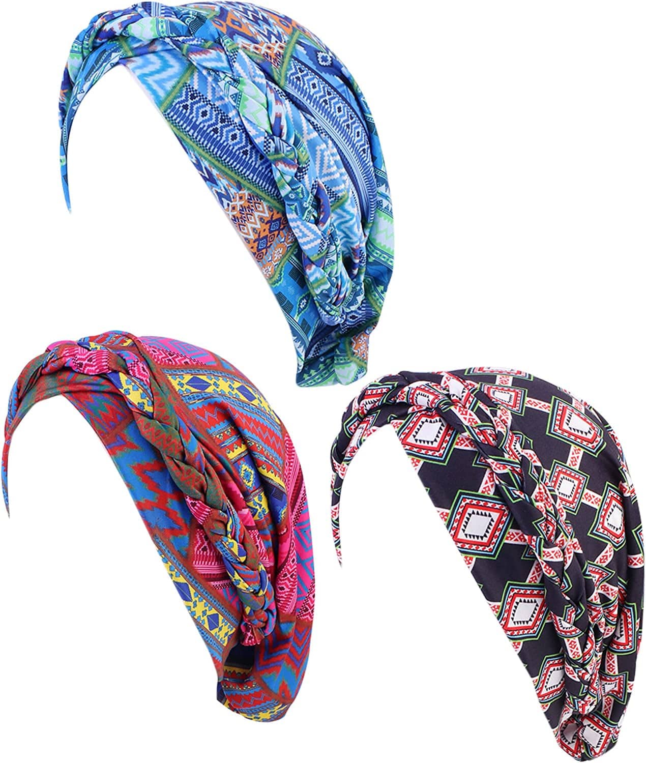 3 Pack Womens Printed Turban Hat Head Wraps Covers Chemo Cancer Beanies Cap Headwear Apparel & Accessories > Clothing Accessories > Headwear Qiabao 3pcs-n  
