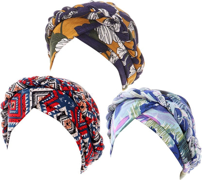3 Pack Womens Printed Turban Hat Head Wraps Covers Chemo Cancer Beanies Cap Headwear Apparel & Accessories > Clothing Accessories > Headwear Qiabao 3 Pcs-h  