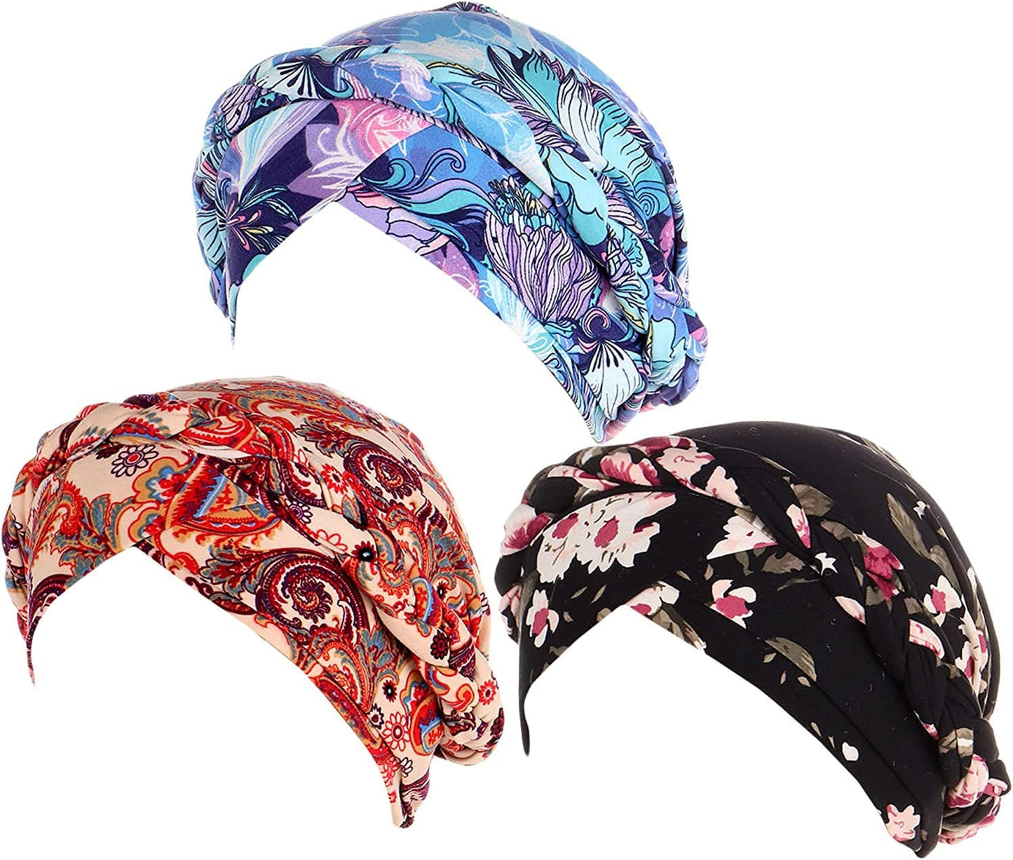3 Pack Womens Printed Turban Hat Head Wraps Covers Chemo Cancer Beanies Cap Headwear Apparel & Accessories > Clothing Accessories > Headwear Qiabao 3 Pcs-e  