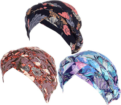3 Pack Womens Printed Turban Hat Head Wraps Covers Chemo Cancer Beanies Cap Headwear Apparel & Accessories > Clothing Accessories > Headwear Qiabao 3 Pcs-g  