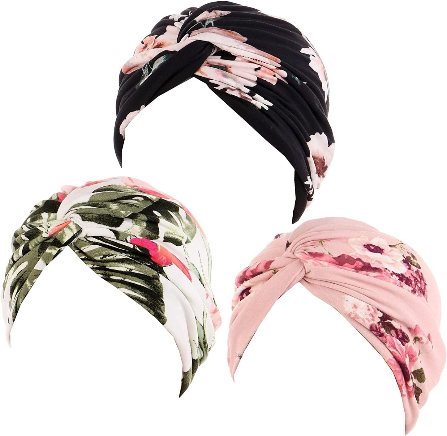 3 Pack Womens Printed Turban Hat Head Wraps Covers Chemo Cancer Beanies Cap Headwear Apparel & Accessories > Clothing Accessories > Headwear Qiabao 3 Pcs-k  