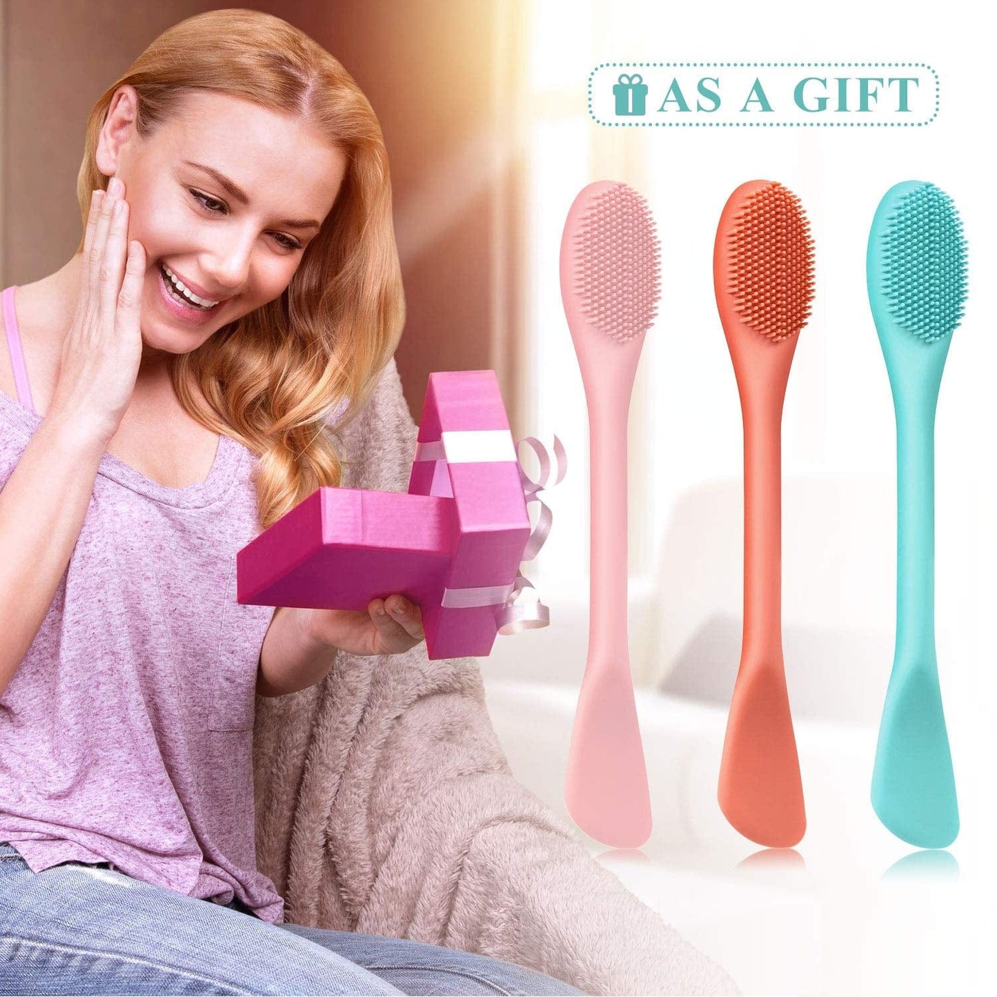 3 Packs Double-Ended Silicone Face Mask Brush Silicone Facial Mud Mask Applicator Brushes Cosmetic Makeup Brush Scoop Soft Silicone Beauty Brush Tools for Cream, Lotion (Light Green, Orange, Pink) Health & Beauty > Personal Care > Cosmetics > Cosmetic Tools > Makeup Tools Shappy   