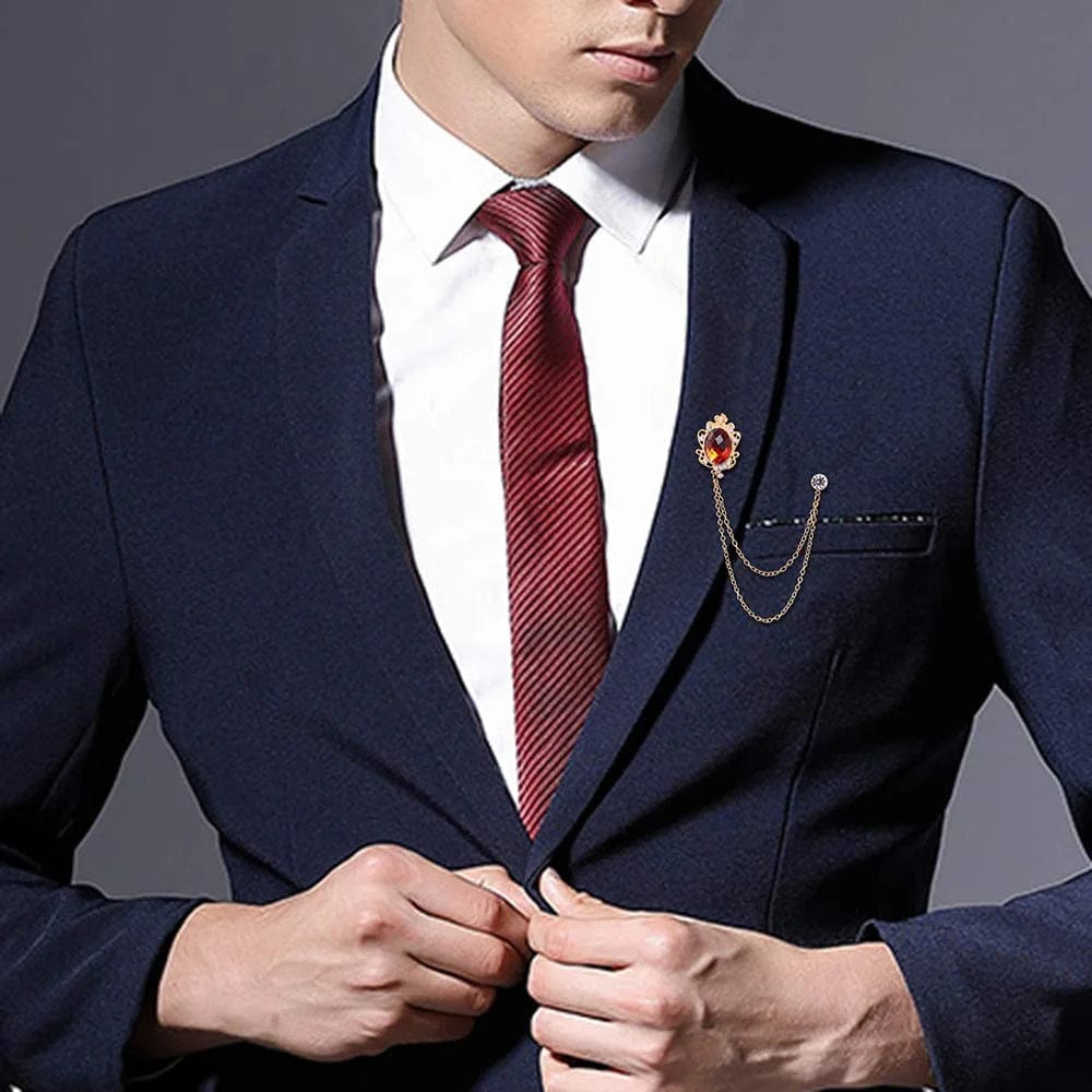 3 Packs Men'S Gem Brooch Lapel Pin Badge Hanging Chains Collar Brooches Pin for Career Suit Tuxedo of Shirts Tie Hat Scarf for Boyfriend Father Birthday Holiday Gift Black/Red/Blue