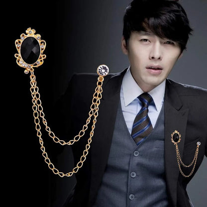 3 Packs Men'S Gem Brooch Lapel Pin Badge Hanging Chains Collar Brooches Pin for Career Suit Tuxedo of Shirts Tie Hat Scarf for Boyfriend Father Birthday Holiday Gift Black/Red/Blue