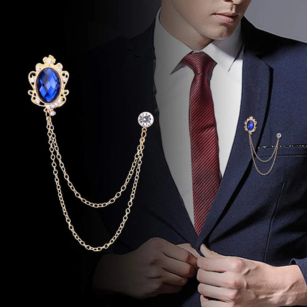 3 Packs Men'S Gem Brooch Lapel Pin Badge Hanging Chains Collar Brooches Pin for Career Suit Tuxedo of Shirts Tie Hat Scarf for Boyfriend Father Birthday Holiday Gift Black/Red/Blue