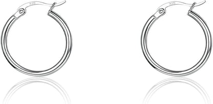 3 Pairs 925 Sterling Silver Hoop Earrings | Small White Gold Plated Hoop Earrings for Women Girls (13Mm,15Mm,20Mm，25Mm,30Mm,40Mm,50Mm,60Mm) t-Silver-1 pair 15mm