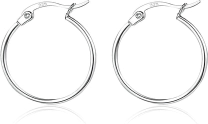 3 Pairs 925 Sterling Silver Hoop Earrings | Small White Gold Plated Hoop Earrings for Women Girls (13Mm,15Mm,20Mm，25Mm,30Mm,40Mm,50Mm,60Mm) z-Silver-1 pair 60mm