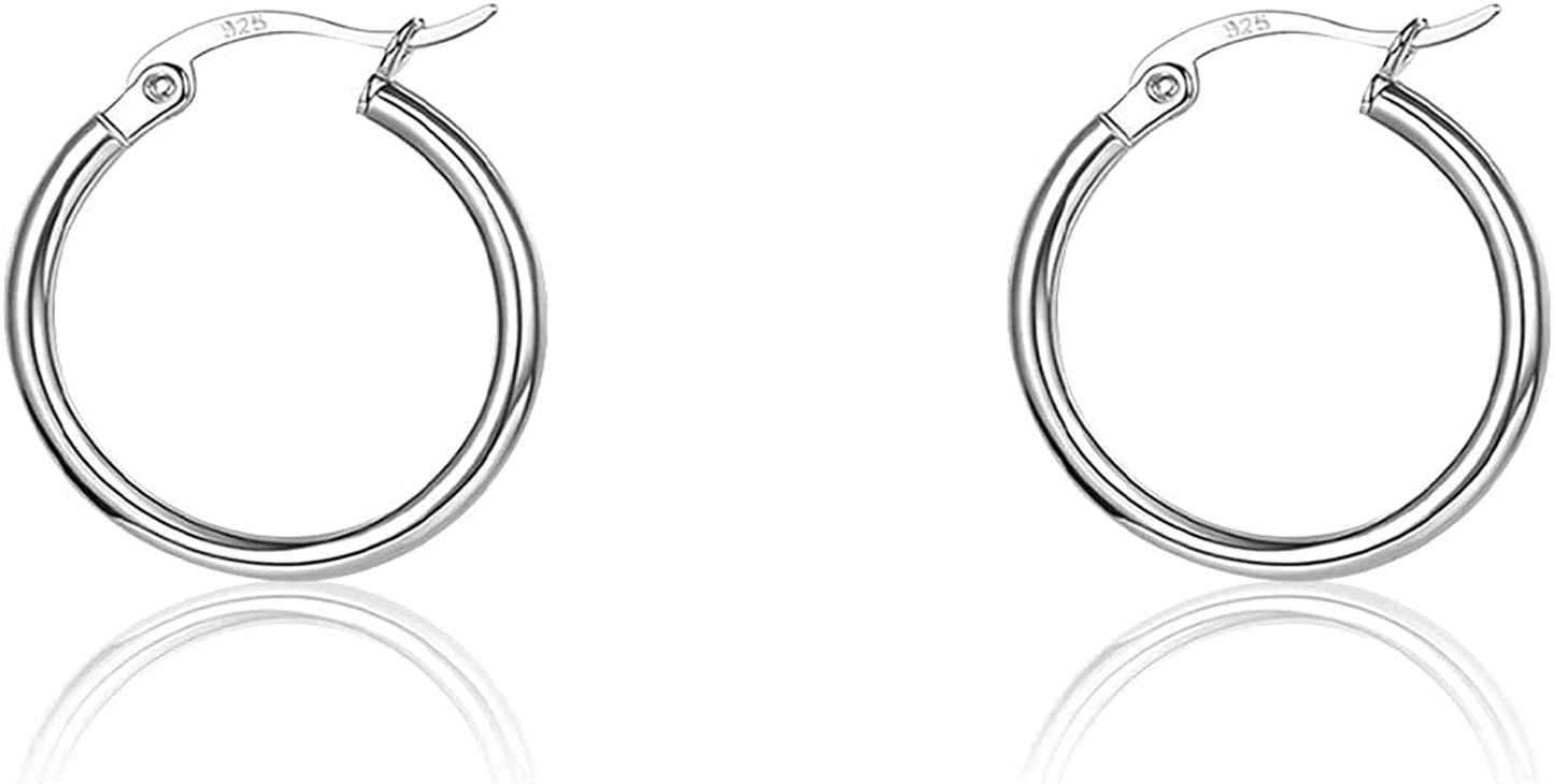 3 Pairs 925 Sterling Silver Hoop Earrings | Small White Gold Plated Hoop Earrings for Women Girls (13Mm,15Mm,20Mm，25Mm,30Mm,40Mm,50Mm,60Mm) s-silver-1 pair 13mm