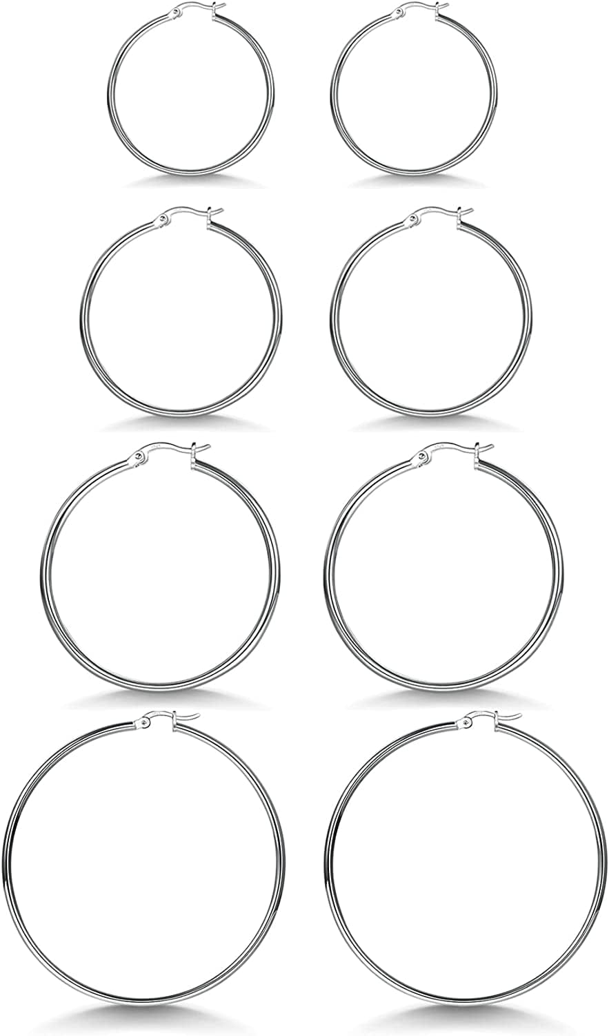 3 Pairs 925 Sterling Silver Hoop Earrings | Small White Gold Plated Hoop Earrings for Women Girls (13Mm,15Mm,20Mm，25Mm,30Mm,40Mm,50Mm,60Mm) m-Silver-15/20/25/30mm