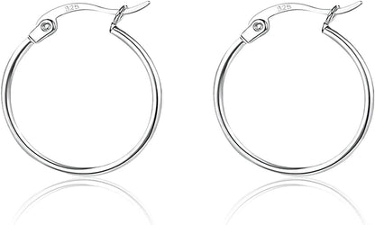 3 Pairs 925 Sterling Silver Hoop Earrings | Small White Gold Plated Hoop Earrings for Women Girls (13Mm,15Mm,20Mm，25Mm,30Mm,40Mm,50Mm,60Mm) x-Silver-1 pair 40mm