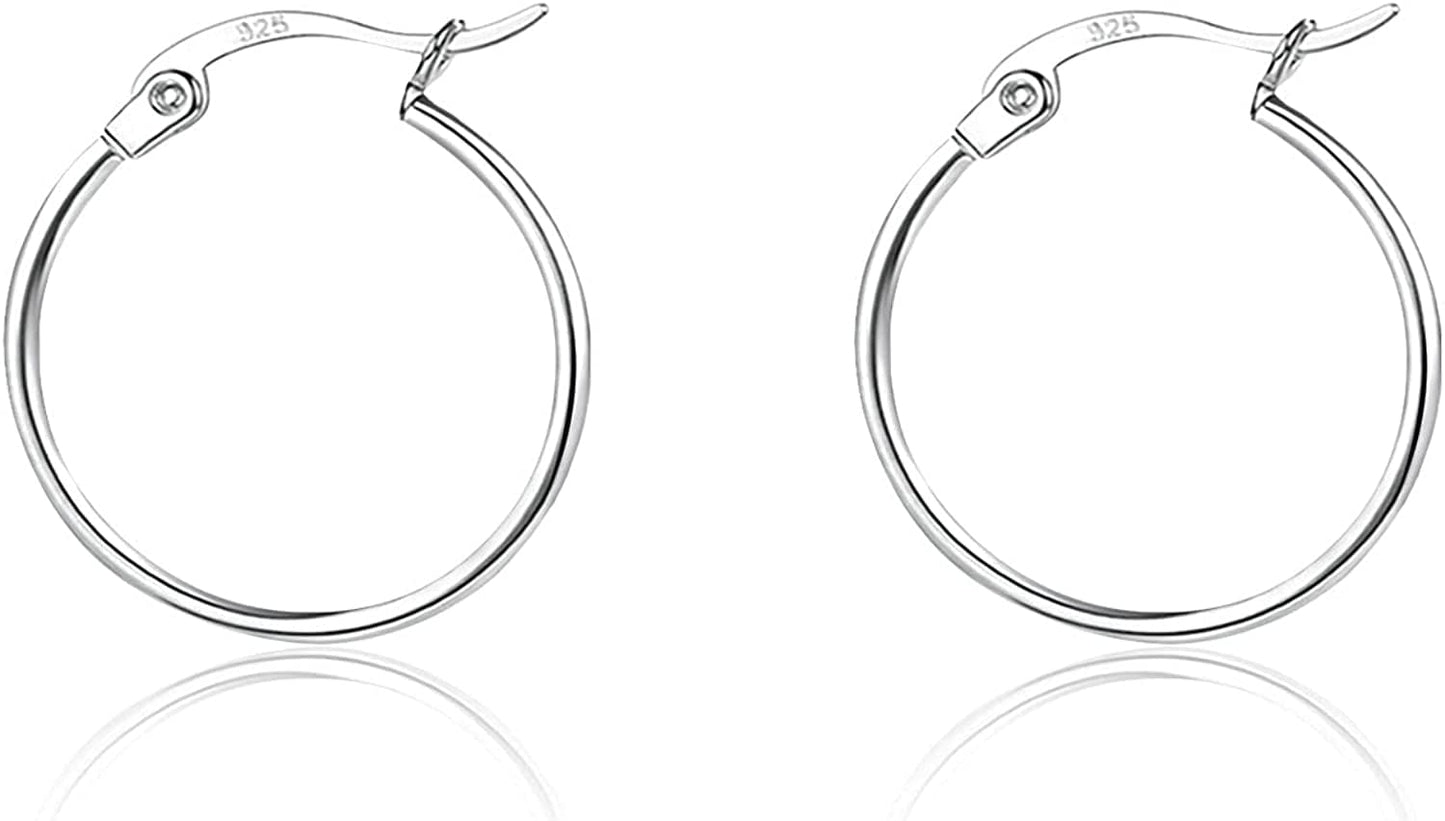 3 Pairs 925 Sterling Silver Hoop Earrings | Small White Gold Plated Hoop Earrings for Women Girls (13Mm,15Mm,20Mm，25Mm,30Mm,40Mm,50Mm,60Mm) w-Silver-1 pair 30mm