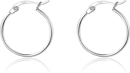 3 Pairs 925 Sterling Silver Hoop Earrings | Small White Gold Plated Hoop Earrings for Women Girls (13Mm,15Mm,20Mm，25Mm,30Mm,40Mm,50Mm,60Mm) w-Silver-1 pair 30mm