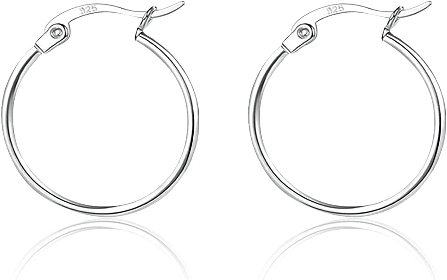 3 Pairs 925 Sterling Silver Hoop Earrings | Small White Gold Plated Hoop Earrings for Women Girls (13Mm,15Mm,20Mm，25Mm,30Mm,40Mm,50Mm,60Mm) y-Silver-1 pair 50mm