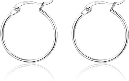 3 Pairs 925 Sterling Silver Hoop Earrings | Small White Gold Plated Hoop Earrings for Women Girls (13Mm,15Mm,20Mm，25Mm,30Mm,40Mm,50Mm,60Mm) y-Silver-1 pair 50mm