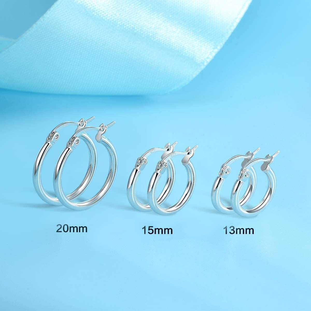 3 Pairs 925 Sterling Silver Hoop Earrings | Small White Gold Plated Hoop Earrings for Women Girls (13Mm,15Mm,20Mm，25Mm,30Mm,40Mm,50Mm,60Mm)