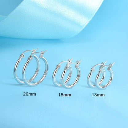 3 Pairs 925 Sterling Silver Hoop Earrings | Small White Gold Plated Hoop Earrings for Women Girls (13Mm,15Mm,20Mm，25Mm,30Mm,40Mm,50Mm,60Mm)