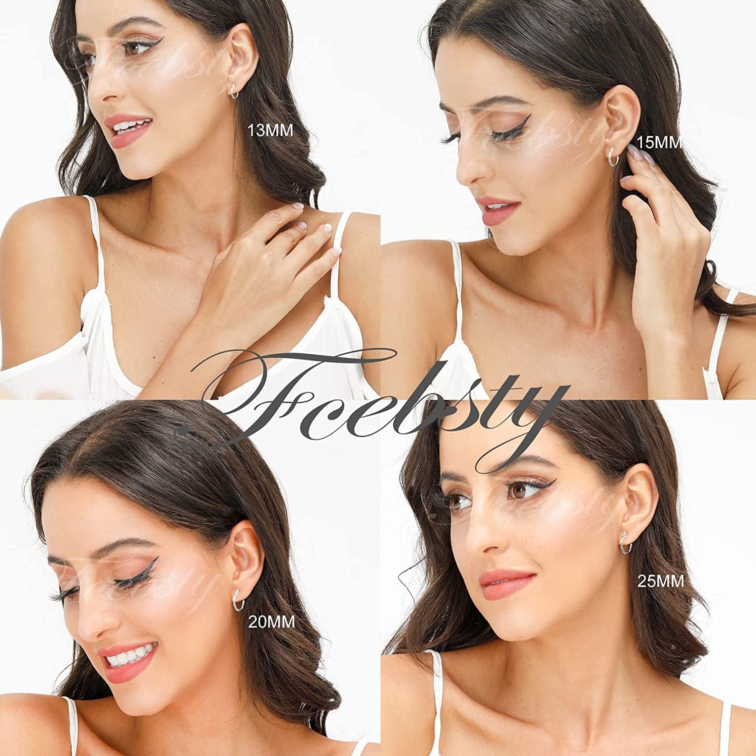 3 Pairs 925 Sterling Silver Hoop Earrings | Small White Gold Plated Hoop Earrings for Women Girls (13Mm,15Mm,20Mm，25Mm,30Mm,40Mm,50Mm,60Mm)