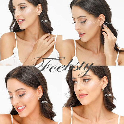 3 Pairs 925 Sterling Silver Hoop Earrings | Small White Gold Plated Hoop Earrings for Women Girls (13Mm,15Mm,20Mm，25Mm,30Mm,40Mm,50Mm,60Mm)