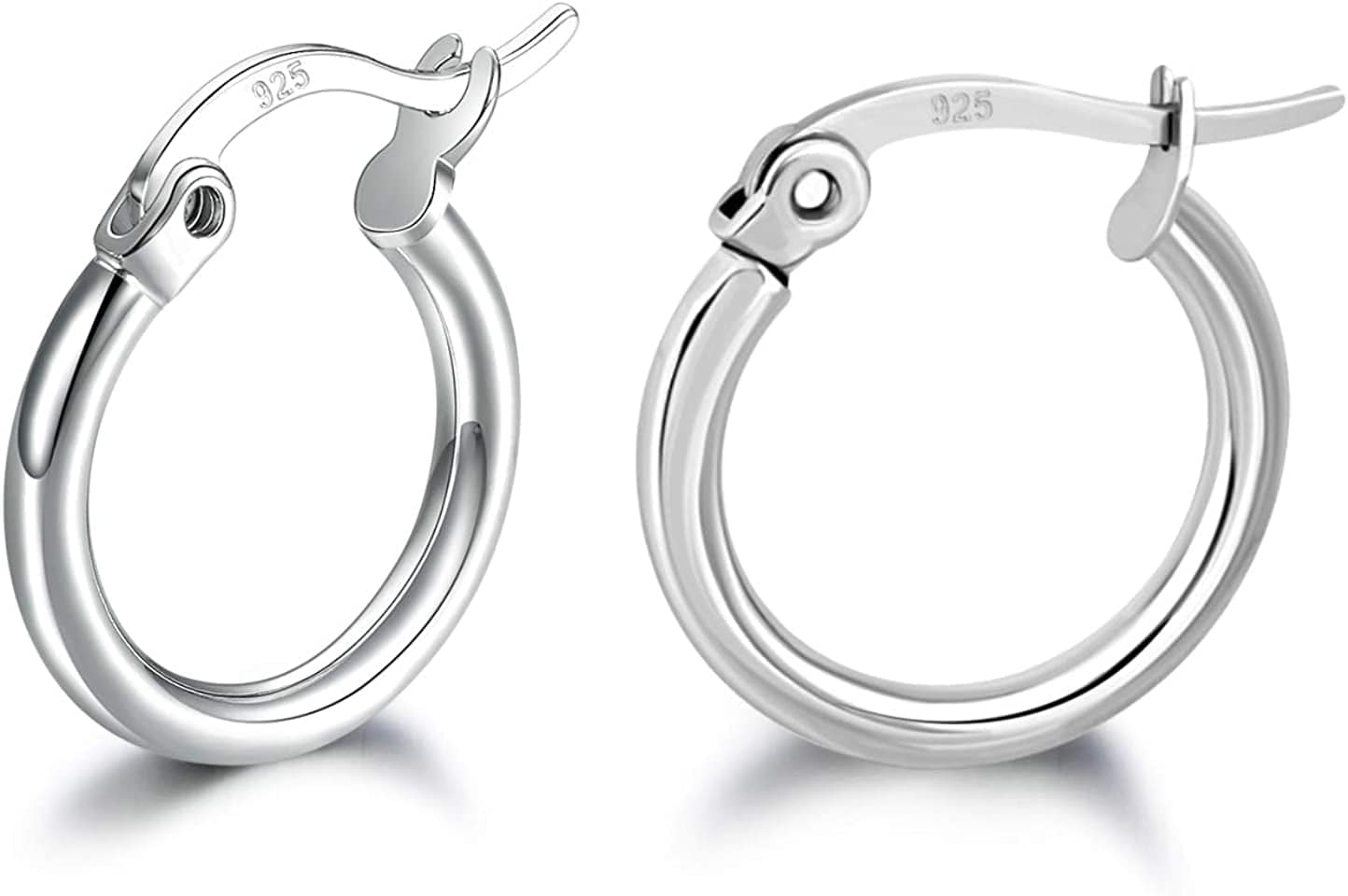 3 Pairs 925 Sterling Silver Hoop Earrings | Small White Gold Plated Hoop Earrings for Women Girls (13Mm,15Mm,20Mm，25Mm,30Mm,40Mm,50Mm,60Mm)