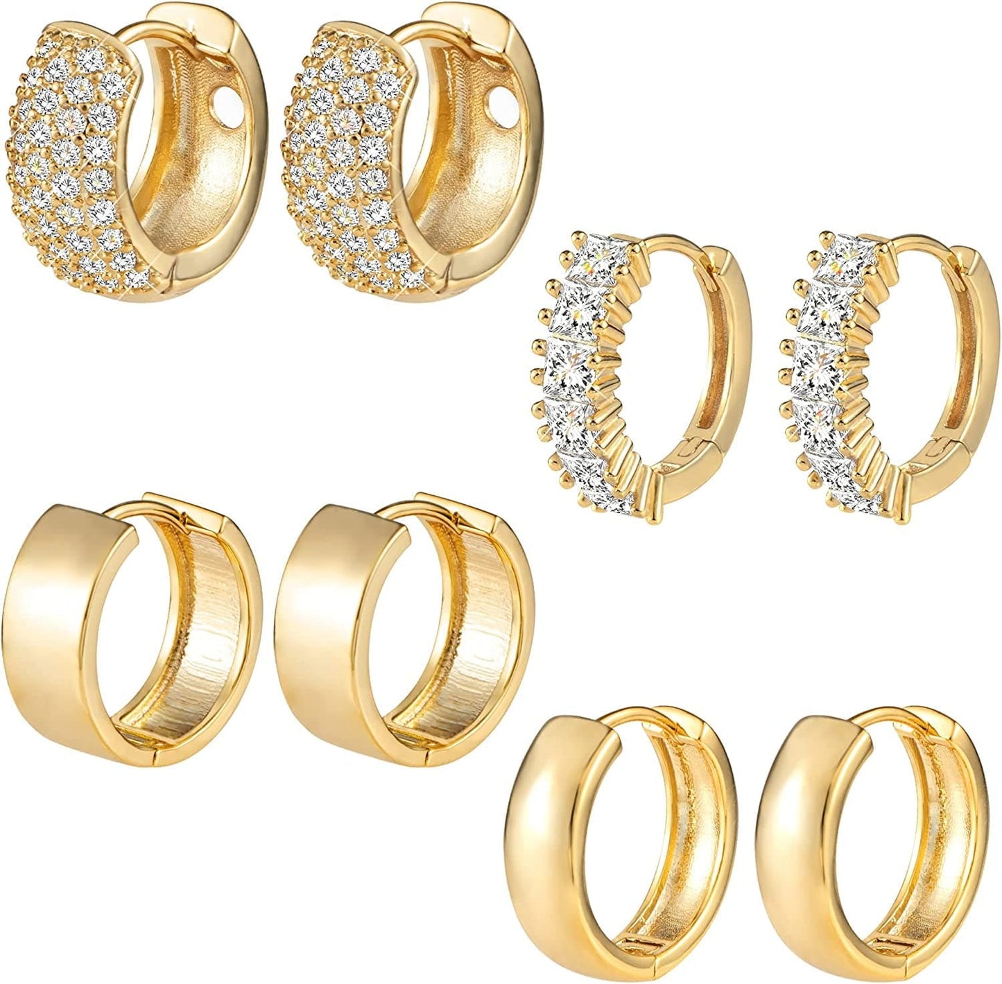 3 Pairs Small Huggie Hoop Earrings Set 14K Gold Hypoallergenic Lightweight Huggie Hoops Earrings for Women Girls D-14K Gold（4 Pairs）