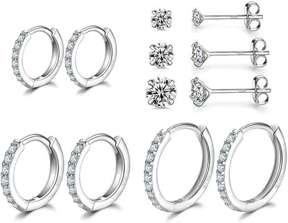 3 Pairs Sterling Silver Small Hoop Earrings Tiny Cartilage Earring Cubic Zirconia Cuff Huggie Earrings Mini Hoops Earrings Piercing for Women Girls Apparel & Accessories > Jewelry > Earrings Dlihc 1# hoop-8/10/12mm and stud-2/3/4mm  