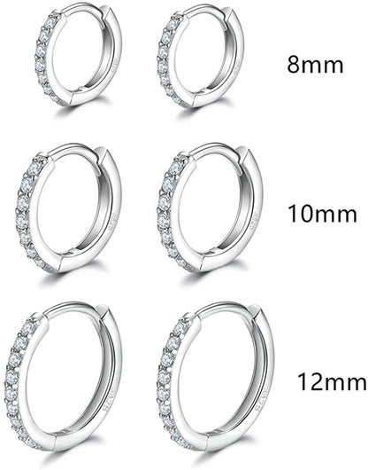 3 Pairs Sterling Silver Small Hoop Earrings Tiny Cartilage Earring Cubic Zirconia Cuff Huggie Earrings Mini Hoops Earrings Piercing for Women Girls Apparel & Accessories > Jewelry > Earrings Dlihc   