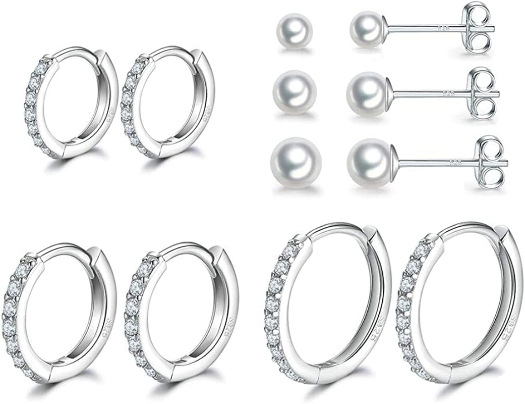 3 Pairs Sterling Silver Small Hoop Earrings Tiny Cartilage Earring Cubic Zirconia Cuff Huggie Earrings Mini Hoops Earrings Piercing for Women Girls Apparel & Accessories > Jewelry > Earrings Dlihc 5# hoop-8/10/12mm and stud-2/3/4mm  