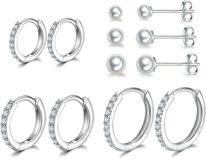3 Pairs Sterling Silver Small Hoop Earrings Tiny Cartilage Earring Cubic Zirconia Cuff Huggie Earrings Mini Hoops Earrings Piercing for Women Girls Apparel & Accessories > Jewelry > Earrings Dlihc 5# hoop-8/10/12mm and stud-2/3/4mm  