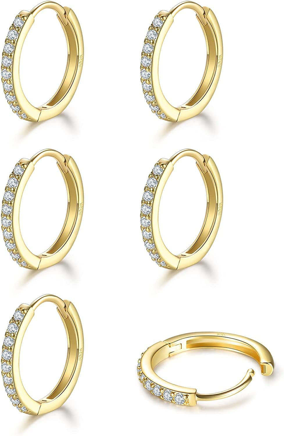 3 Pairs Sterling Silver Small Hoop Earrings Tiny Cartilage Earring Cubic Zirconia Cuff Huggie Earrings Mini Hoops Earrings Piercing for Women Girls Apparel & Accessories > Jewelry > Earrings Dlihc 7# Gold 3 Pairs 8mm  