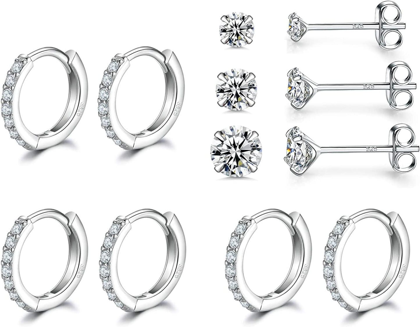 3 Pairs Sterling Silver Small Hoop Earrings Tiny Cartilage Earring Cubic Zirconia Cuff Huggie Earrings Mini Hoops Earrings Piercing for Women Girls Apparel & Accessories > Jewelry > Earrings Dlihc 4# hoop-3 Pairs 8mm & stud-2/3/4mm  
