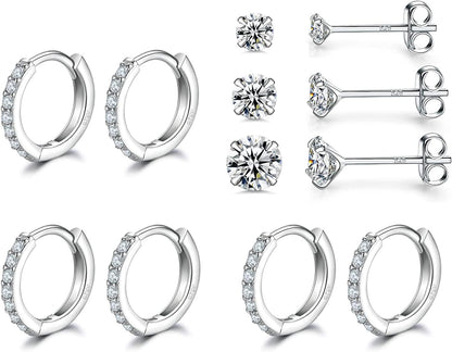 3 Pairs Sterling Silver Small Hoop Earrings Tiny Cartilage Earring Cubic Zirconia Cuff Huggie Earrings Mini Hoops Earrings Piercing for Women Girls Apparel & Accessories > Jewelry > Earrings Dlihc 4# hoop-3 Pairs 8mm & stud-2/3/4mm  