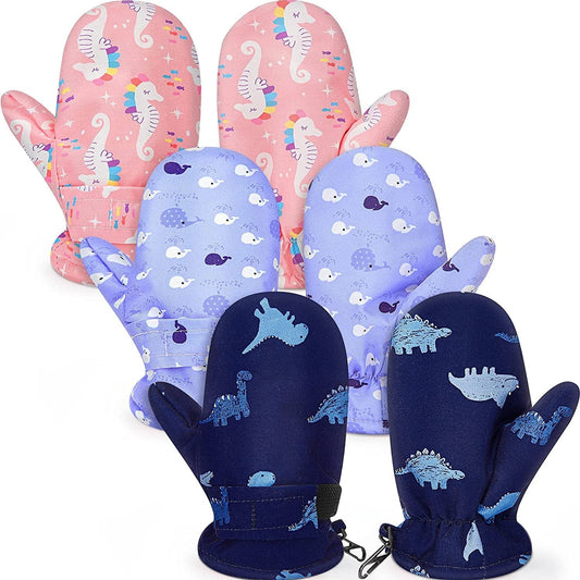 3 Pairs Toddler Waterproof Gloves Mittens Lined with Fleece for Winter Skiing with 2-4 Years Old Apparel & Accessories > Clothing Accessories > Gloves & Mittens SATINIOR