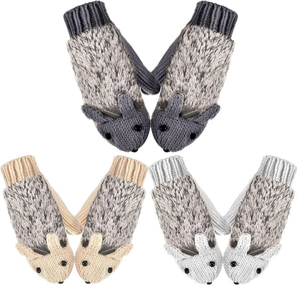 3 Pairs Winter Hedgehog Gloves Warm Knitted Hedgehog Mittens Cute Double Layered Cartoon Mittens Thick Fleece Lining Gloves for Women Girls Apparel & Accessories > Clothing Accessories > Gloves & Mittens Hicarer   