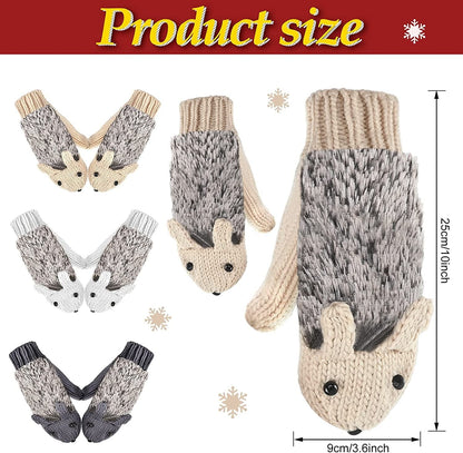3 Pairs Winter Hedgehog Gloves Warm Knitted Hedgehog Mittens Cute Double Layered Cartoon Mittens Thick Fleece Lining Gloves for Women Girls Apparel & Accessories > Clothing Accessories > Gloves & Mittens Hicarer   