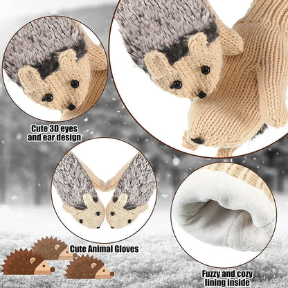 3 Pairs Winter Hedgehog Gloves Warm Knitted Hedgehog Mittens Cute Double Layered Cartoon Mittens Thick Fleece Lining Gloves for Women Girls Apparel & Accessories > Clothing Accessories > Gloves & Mittens Hicarer   