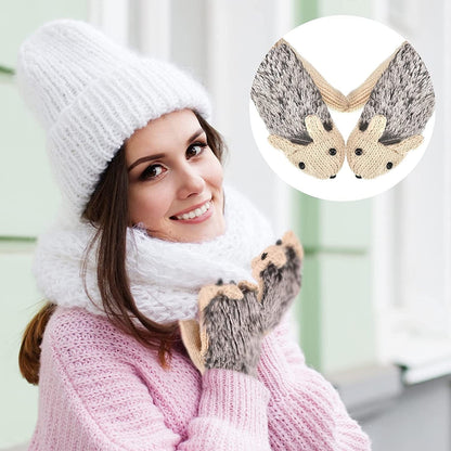3 Pairs Winter Hedgehog Gloves Warm Knitted Hedgehog Mittens Cute Double Layered Cartoon Mittens Thick Fleece Lining Gloves for Women Girls Apparel & Accessories > Clothing Accessories > Gloves & Mittens Hicarer   