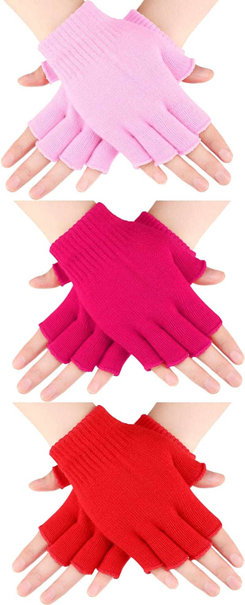 3 Pairs Women Fingerless Gloves Winter Half Finger Knit Gloves for Women Men Apparel & Accessories > Clothing Accessories > Gloves & Mittens SATINIOR Red,pink  