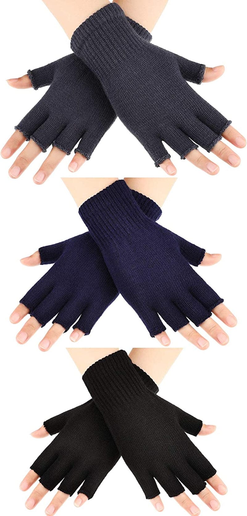 3 Pairs Women Fingerless Gloves Winter Half Finger Knit Gloves for Women Men Apparel & Accessories > Clothing Accessories > Gloves & Mittens SATINIOR Black, Light Gray, White  