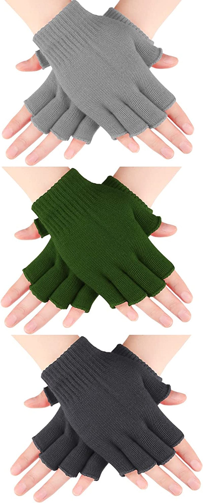 3 Pairs Women Fingerless Gloves Winter Half Finger Knit Gloves for Women Men Apparel & Accessories > Clothing Accessories > Gloves & Mittens SATINIOR Green  