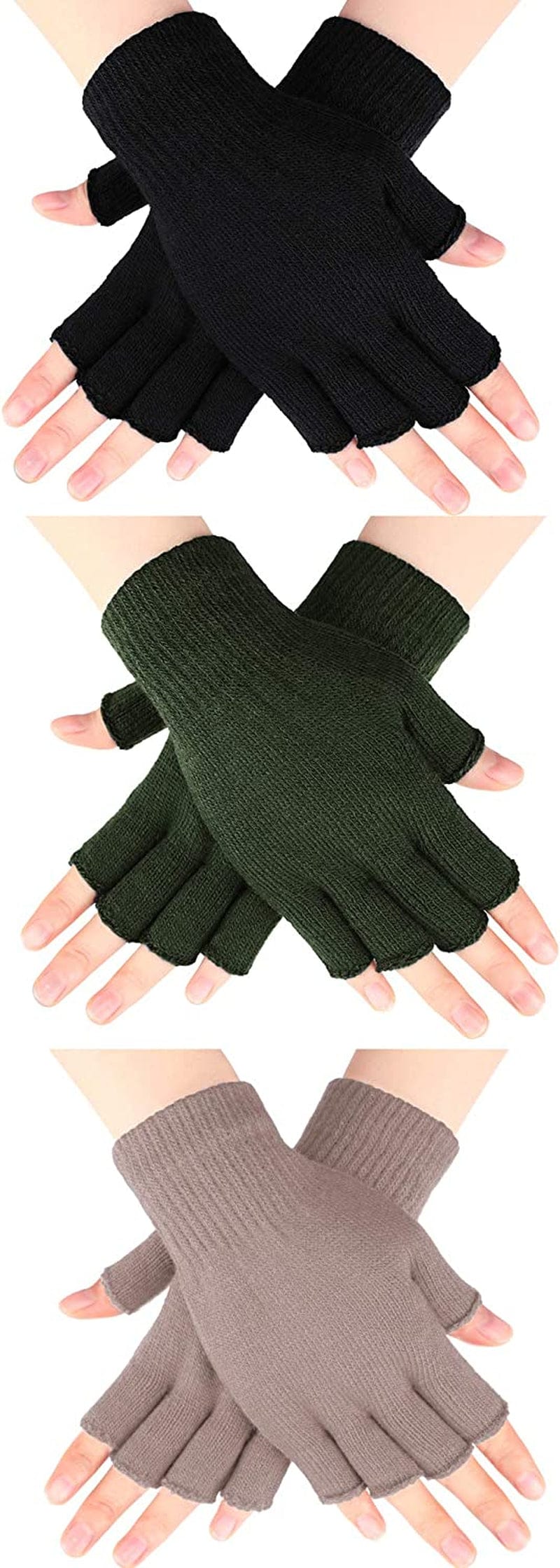 3 Pairs Women Fingerless Gloves Winter Half Finger Knit Gloves for Women Men Apparel & Accessories > Clothing Accessories > Gloves & Mittens SATINIOR Green,brown  