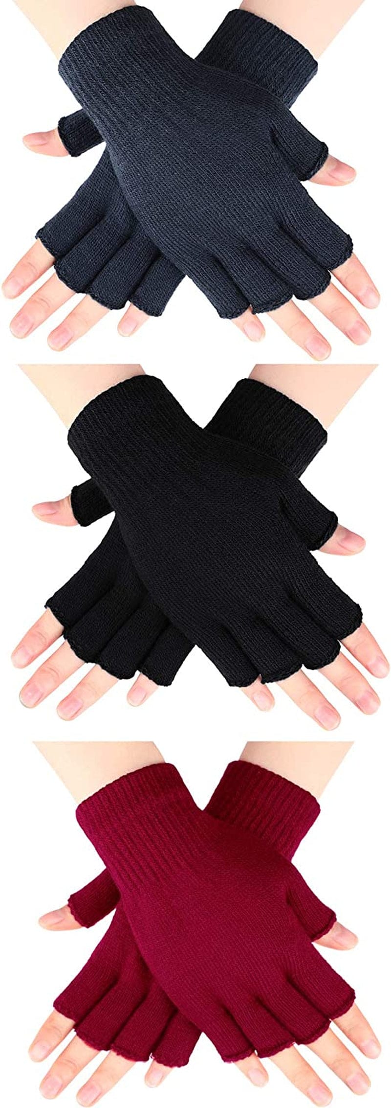 3 Pairs Women Fingerless Gloves Winter Half Finger Knit Gloves for Women Men Apparel & Accessories > Clothing Accessories > Gloves & Mittens SATINIOR Black, Dark Grey and Dark Red  