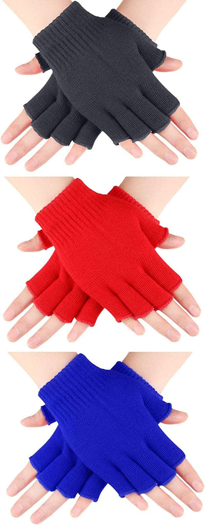 3 Pairs Women Fingerless Gloves Winter Half Finger Knit Gloves for Women Men Apparel & Accessories > Clothing Accessories > Gloves & Mittens SATINIOR Gray,dark Blue  