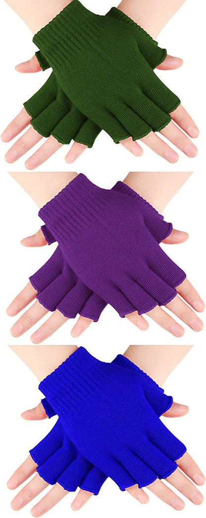 3 Pairs Women Fingerless Gloves Winter Half Finger Knit Gloves for Women Men Apparel & Accessories > Clothing Accessories > Gloves & Mittens SATINIOR Green,purple  