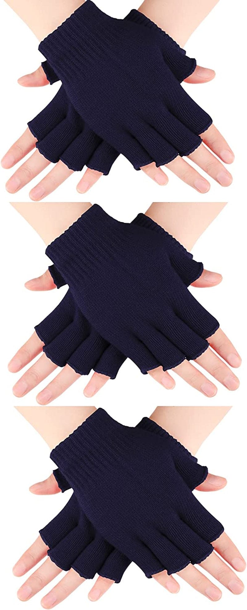 3 Pairs Women Fingerless Gloves Winter Half Finger Knit Gloves for Women Men Apparel & Accessories > Clothing Accessories > Gloves & Mittens SATINIOR Blue,navy  