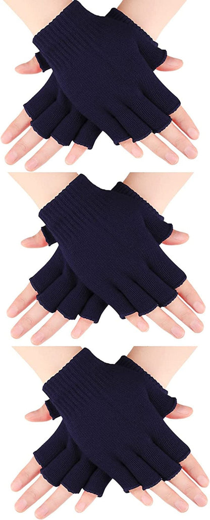 3 Pairs Women Fingerless Gloves Winter Half Finger Knit Gloves for Women Men Apparel & Accessories > Clothing Accessories > Gloves & Mittens SATINIOR Blue,navy  