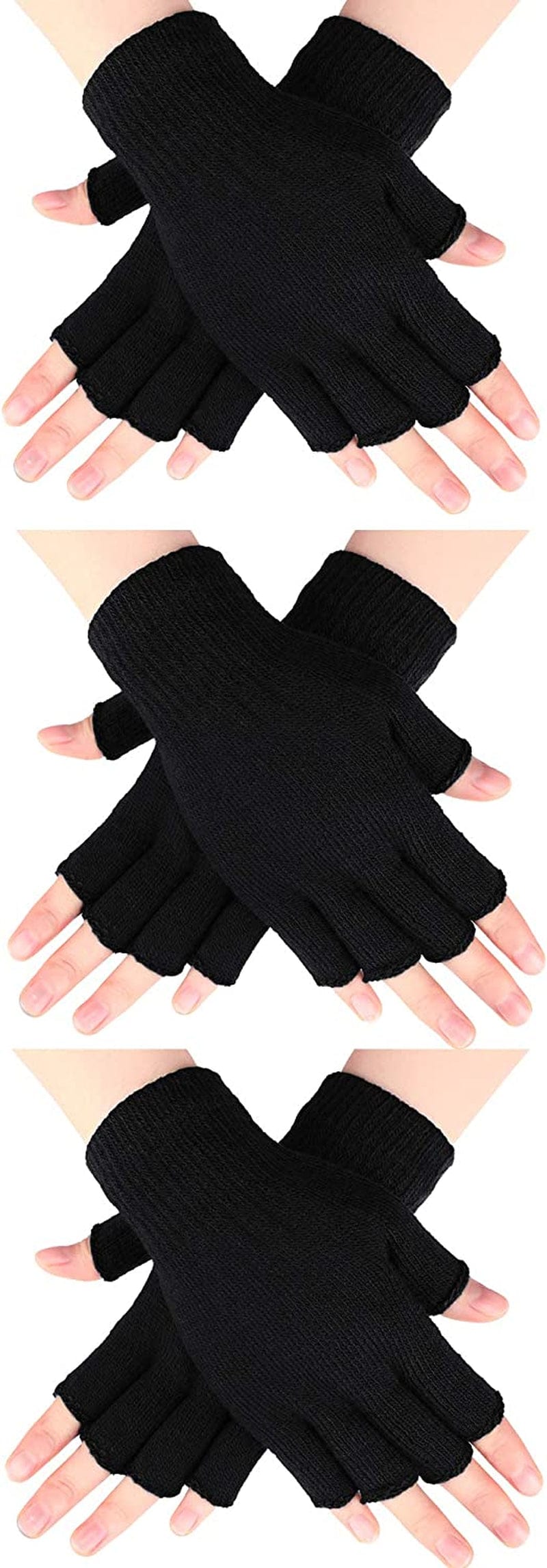 3 Pairs Women Fingerless Gloves Winter Half Finger Knit Gloves for Women Men Apparel & Accessories > Clothing Accessories > Gloves & Mittens SATINIOR Black  