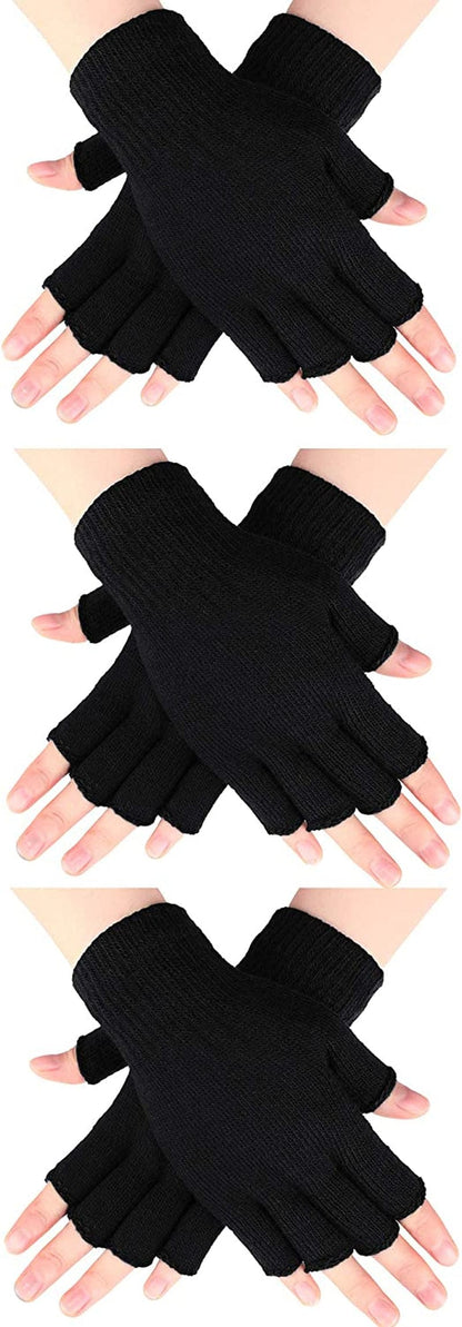 3 Pairs Women Fingerless Gloves Winter Half Finger Knit Gloves for Women Men Apparel & Accessories > Clothing Accessories > Gloves & Mittens SATINIOR Black  