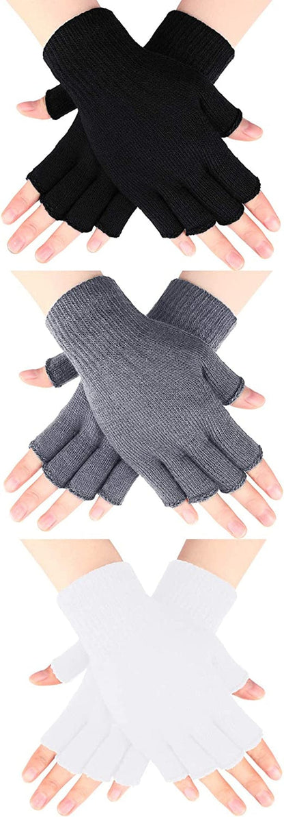 3 Pairs Women Fingerless Gloves Winter Half Finger Knit Gloves for Women Men Apparel & Accessories > Clothing Accessories > Gloves & Mittens SATINIOR Gray,white  