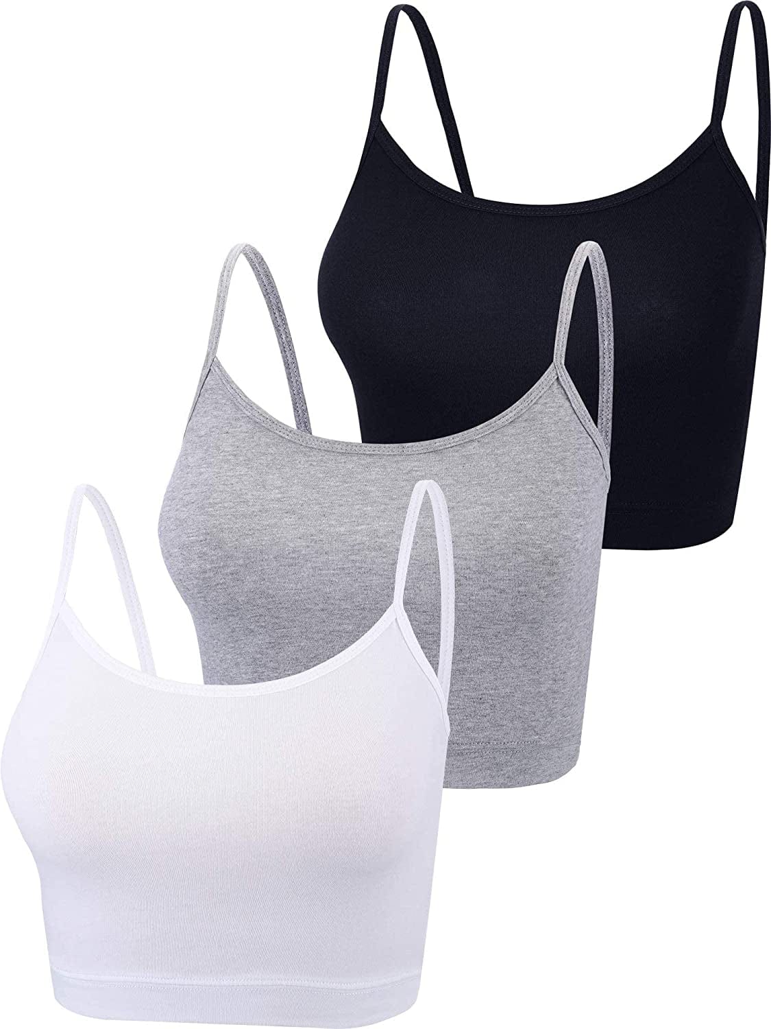 3 Pcs Crop Camisole Top Spaghetti Strap Tank Sleeveless Crop Tank Top for Women Sports Black, White, Grey / Medium