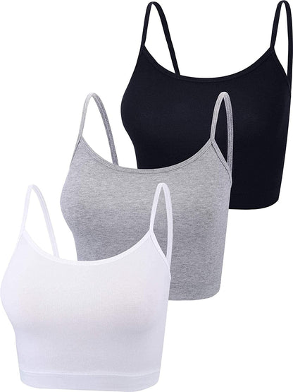 3 Pcs Crop Camisole Top Spaghetti Strap Tank Sleeveless Crop Tank Top for Women Sports Black, White, Grey / Medium